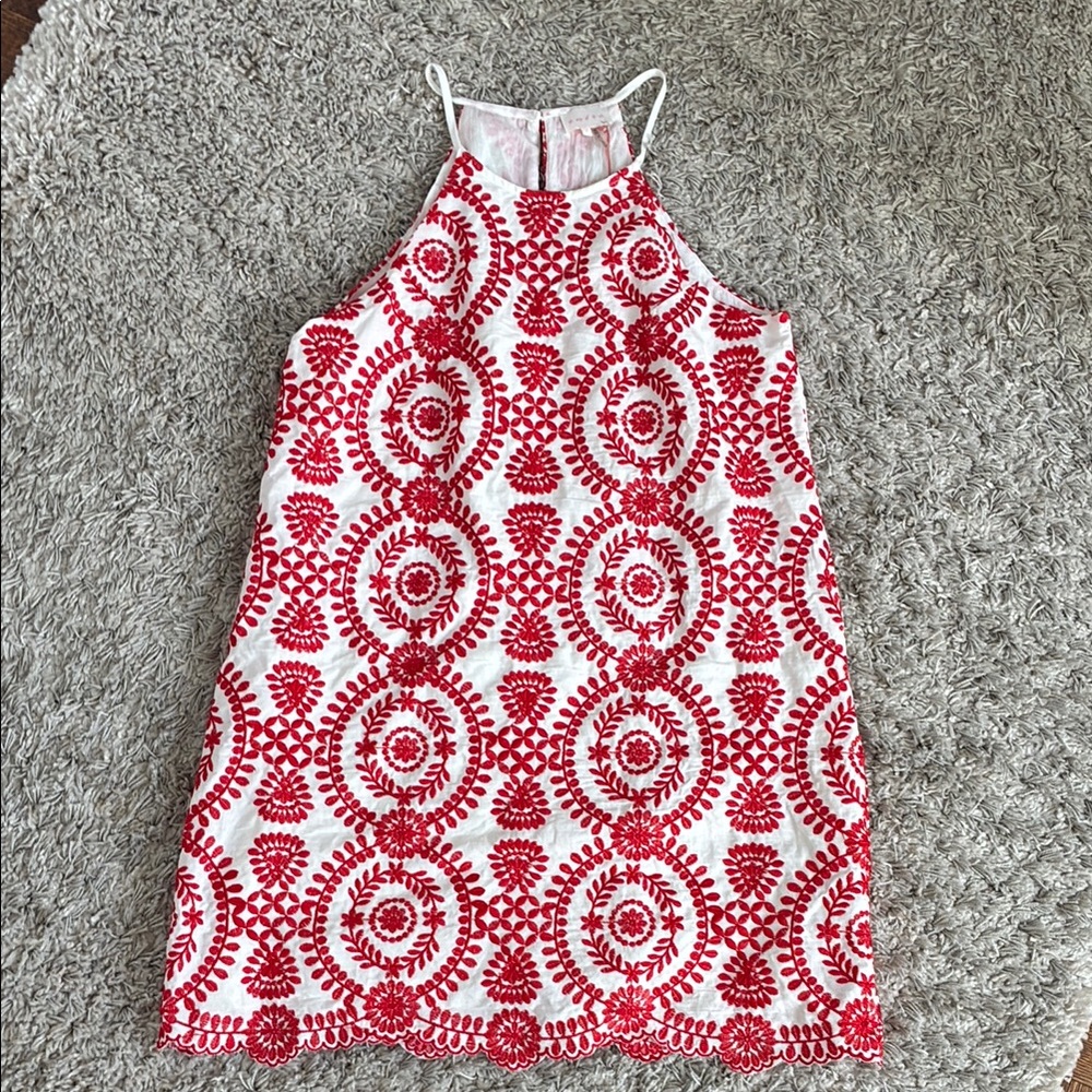 Red Embroidered Halter Dress
